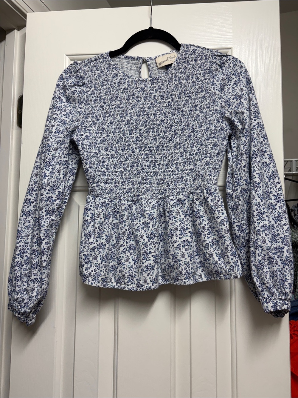 Universal Thread Smocked Peplum Blouse - Blue Floral